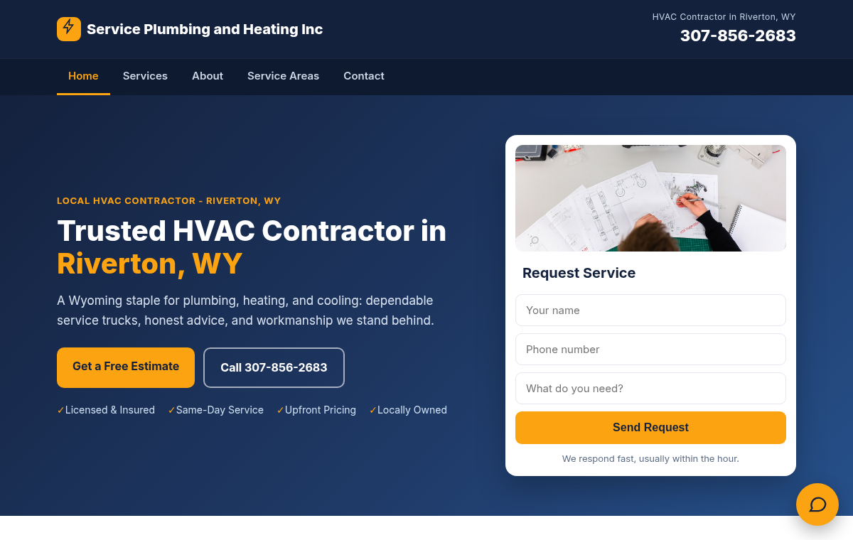 Service Plumbing and Heating homepage preview
